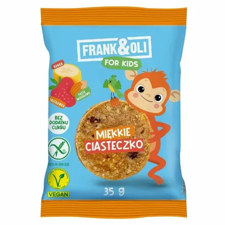 Miękkie Ciasteczko z Pastą Migdałową, Bananem i Truskawką 35 g - Frank i Oli For Kids