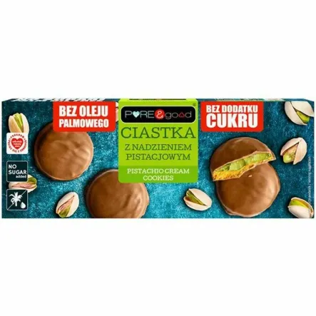 Ciastka z Kremem Pistacjowym w Czekoladzie Mlecznej Bez Dodatku Cukru 96 g - Pure&Good