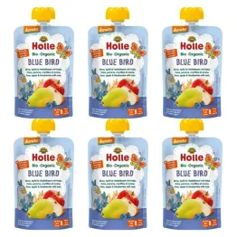 6 x Mus Owocowy Niebieski Ptak (Gruszka, Jabłko, Jagoda, Owies) Bez Dodatku Cukru Bio Demeter 100 g - Holle