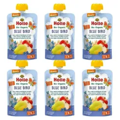6 x Mus Owocowy Niebieski Ptak (Gruszka, Jabłko, Jagoda, Owies) Bez Dodatku Cukru Bio Demeter 100 g - Holle