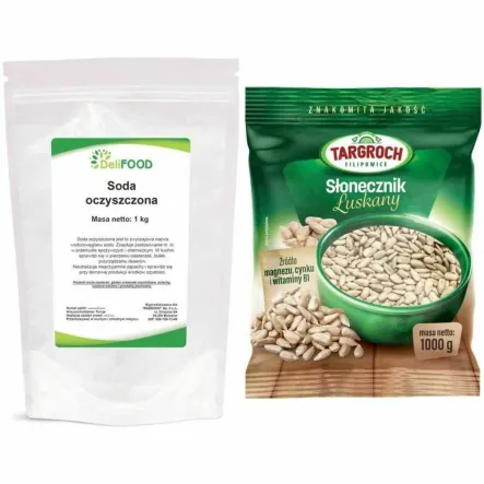 Słonecznik Łuszczony Flowpack 1 kg Targroch  + Wodorowęglan Sodu - Soda Oczyszczona 1 kg - DeliFOOD