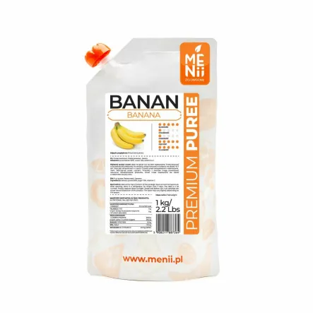 Puree Banan Premium Pulpa 1 kg Menii - Przecena Krótka Data Minimalnej Trwałości