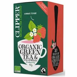 Herbata Zielona z Truskawką Fair Trade Bio 40 g (20x 2 g) - Clipper