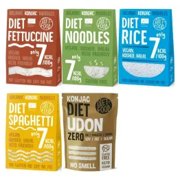Makaron Konjac Bio Organic Diet Fettuccine 300 g + Makaron Konjac Bio Organic Diet Noodles 300 g + Makaron Konjac Bio Organic Diet Rice 300 g + Makaron Konjac Bio Organic Diet Spaghetti 300 g + Makaron Konjac Udon Bezglutenowy  270 g (200g) - Diet-Food