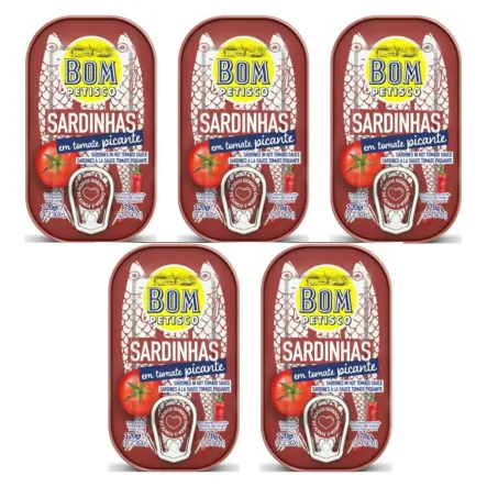5 x Sardynki Portugalskie w Pikantnym Sosie Pomidorowym 120 g (78 g) - Bom Petisco