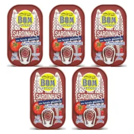 5 x Sardynki Portugalskie w Pikantnym Sosie Pomidorowym 120 g (78 g) - Bom Petisco