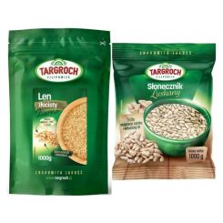 Zestaw Len Złoty Ziarno Siemię Lniane Złote 1 kg -  Targroch + Słonecznik Łuszczony Pakowany Maszynowo 1 kg Targroch
