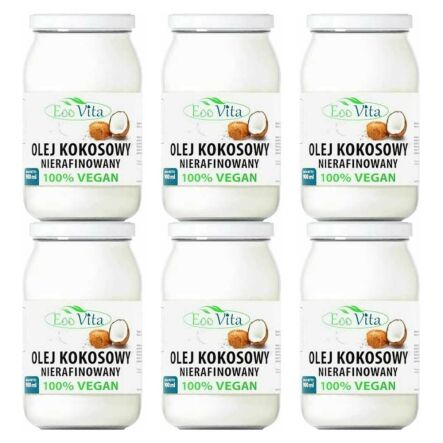 6 x Olej Kokosowy Nierafinowany 900 ml - EOOVITA
