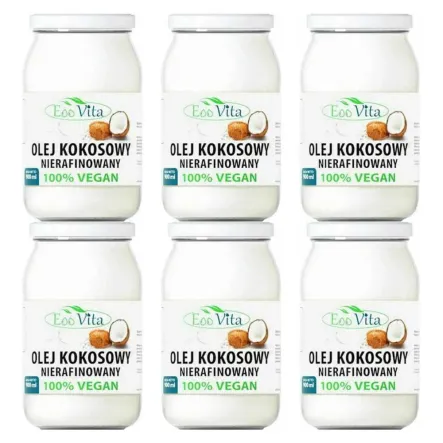6 x Olej Kokosowy Nierafinowany 900 ml - EOOVITA