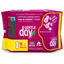 Wkładki Higieniczne Bawełniane Regular z Paskiem Anionowym 15 szt. - Gentle Day
