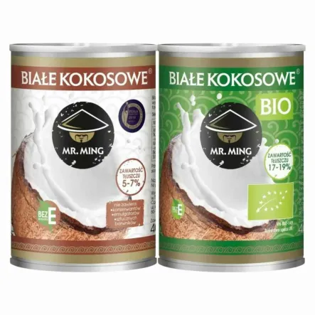 Białe Kokosowe Mleczko 5-7% Tłuszczu 400 ml - Mr. Ming + Białe Kokosowe Mleczko BIO 17-19%Tłuszczu 400 ml - Mr. Ming