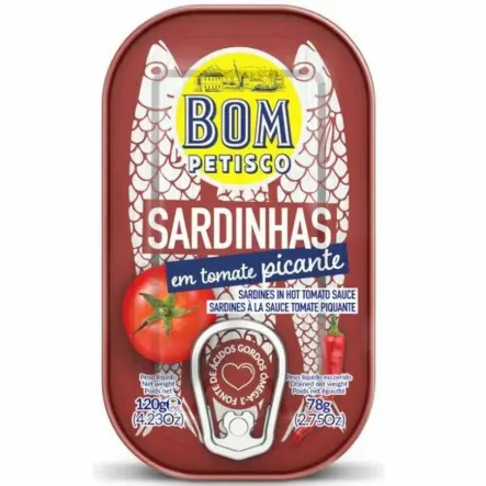 Sardynki Portugalskie w Pikantnym Sosie Pomidorowym 120 g (78 g) - Bom Petisco