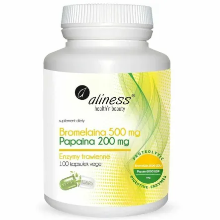 Bromelaina 500 mg Papaina 200 mg 100 Kapsułek - ALINESS