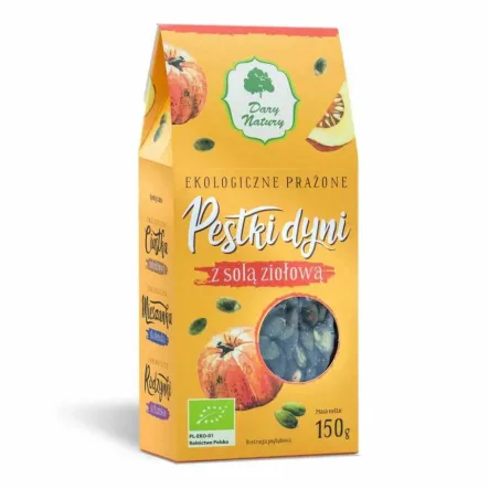 Pestki Dyni Prażone z Solą Ziołową EKO 150 g - Dary Natury - Przecena Krótka Data Minimalnej Trwałości