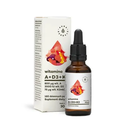 Witamina A + D3 + K2MK7 Krople 30 ml - Aura Herbals - Wyprzedaż