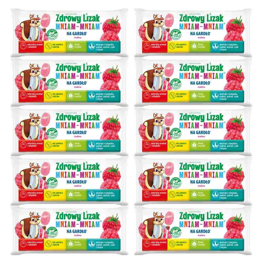 10 x Zdrowy Lizak Mniam - Mniam na Gardło Łezka Malina - Starpharma