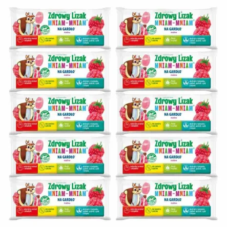 10 x Zdrowy Lizak Mniam - Mniam na Gardło Łezka Malina - Starpharma