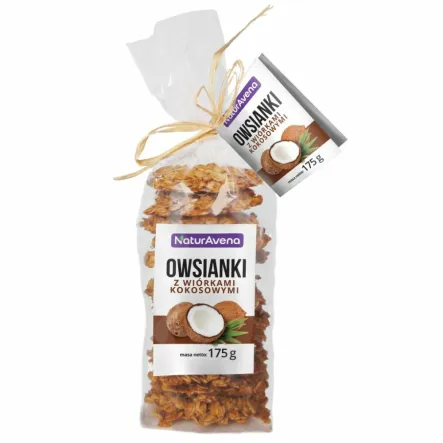 Ciastka Owsianki z Wiórkami Kokosowymi 175 g NaturAvena - Przecena Krótka Data Minimalnej Trwałości