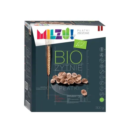 Płatki Żytnio Owsiane Bez Dodatku Cukru Bio 300 g Milzu - Przecena Krótka Data Minimalnej Trwałości