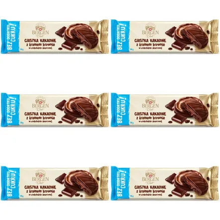 6 x Ciastka Kakaowe z Kremem Brownie w Czekoladzie Deserowej Bez Dodatku Cukru 96 g - Bergen