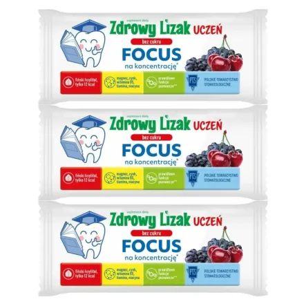 3 x Zdrowy Lizak UCZEŃ FOCUS o Smaku Jagody z Wiśnią 6 g - Starpharma