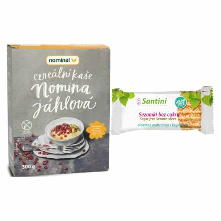 Kaszka Instant Jaglana - Kukurydziana 300 g - Nominal + Sezamki Bez Dodatku Cukru z Ksylitolem i Maltitolem 27 g - Santini