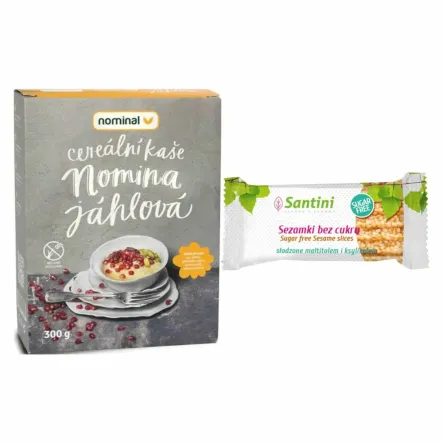 Kaszka Instant Jaglana - Kukurydziana 300 g - Nominal + Sezamki Bez Dodatku Cukru z Ksylitolem i Maltitolem 27 g - Santini