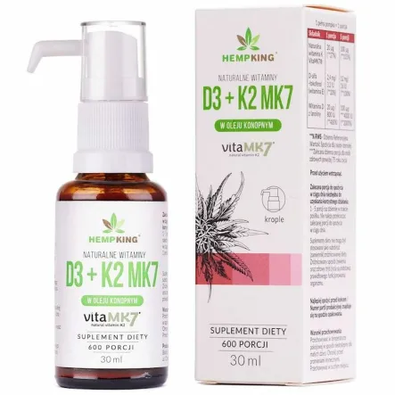 Witamina D3 + K2 Mk7 w Bio Oleju Konopnym Bezglutenowa 30 ml - Hempking