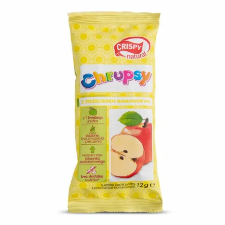 Jabłko Suszone z Przecierem Bananowym Bezglutenowe Bez Dodatku Cukru Kostki 12 g - Crispy Natural