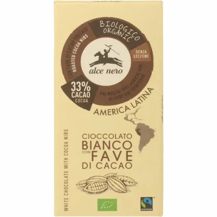 Czekolada Biała z Kawałkami Kakao Bio 100 g Alce Nero