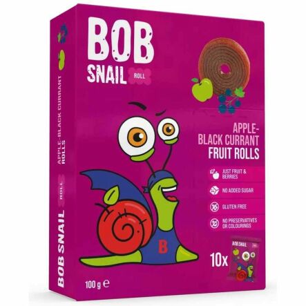Przekąska Jabłko - Czarna Porzeczka z Owoców Bez Dodatku Cukru 100 g (10x 10 g) - Bob Snail