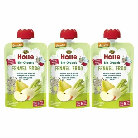 3 x Mus Owocowy Koperkowa Żabka (Gruszka, Jabłko, Koper Włoski) Bez Dodatku Cukru Bio Demeter 100 g - Holle
