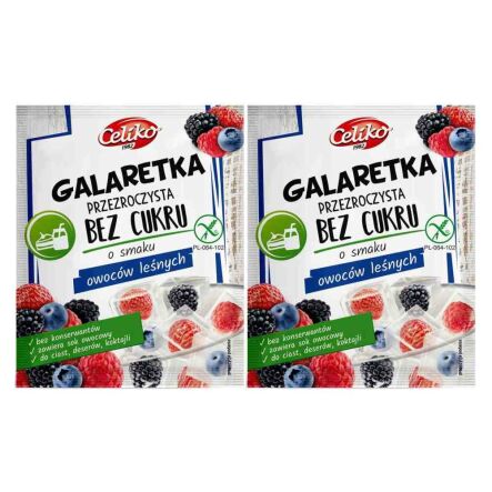 Zestaw 2 x Galaretka Przezroczysta Bez Dodatku Cukru Bezglutenowa o Smaku Owoców Leśnych 14 g - Celiko
