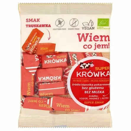 Krówki Bezmleczne o Smaku Truskawkowym Bezglutenowe BIO 150 g - Super Krówka