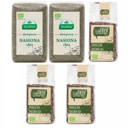 Nasiona Chia Bio 1 kg - Zestaw 2 x Nasiona Chia (Szałwia Hiszpańska) Bio 200 g - Eko-Wital + 3 x Nasiona Chia (Szałwia Hiszpańska) Bio 200 g - Eureko
