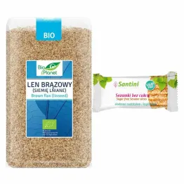 Len Brązowy Siemię Lniane Nasiona Lnu Bio 1 kg - Bio Planet + Sezamki Bez Dodatku Cukru z Ksylitolem i Maltitolem 27 g - Santini