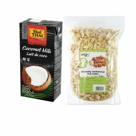 Zestaw Mleko Kokosowe UHT 85% Ekstrakt Kokosa 1L  RealThai  + Orzechy Nerkowca Połówki 1 kg - MIGOgroup