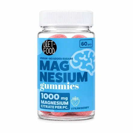 Żelki z Magnezem (z Cytrynianem Magnezu) o Smaku Truskawkowym bez dodatku cukru 60 sztuk x3,5g (210 g) Diet-Food Magnesium Gummies