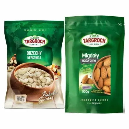 Orzechy Nerkowca 1 kg - Targroch + Migdały Naturalne Jasne 500 g - Targroch