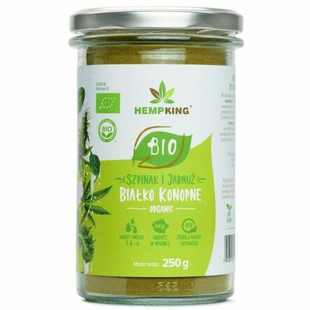 Białko Konopne ze Szpinakiem i Jarmużem Bezglutenowe Bio 250 g - Hempking