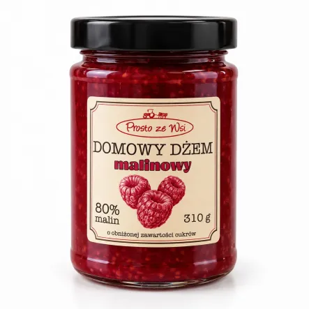 Dżem Malinowy o Obniżonej Zawartości Cukrów 80% Owoców 310 g - Prosto ze Wsi