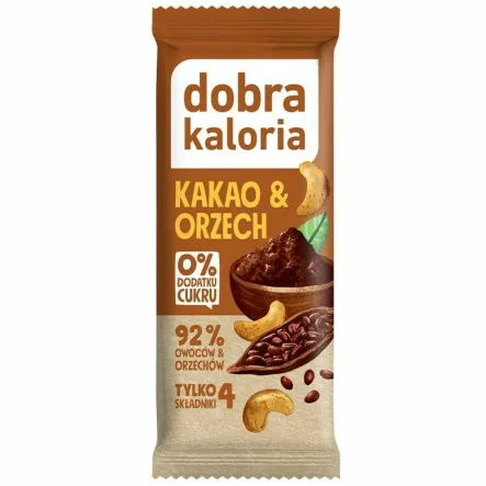 Baton  Kakao i Orzech Bez Dodatku Cukru 35 g - Dobra Kaloria