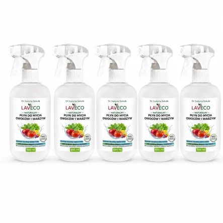 5 x Naturalny Płyn do Mycia Warzyw i Owoców 0,5 l - Laveco