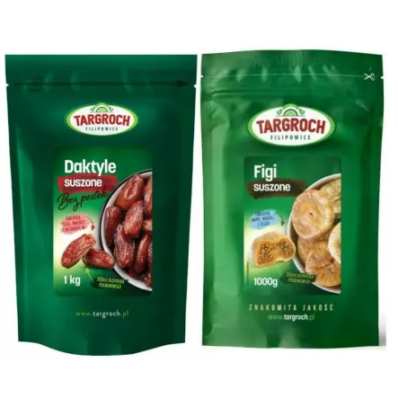Zestaw Daktyle Suszone Bez Pestek 1 kg + Figi Suszone 1 kg - Targroch