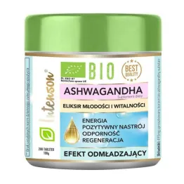 Bio Ashwagandha 200 Tabletek Eliksir Młodości, Efekt Odmładzający - Intenson