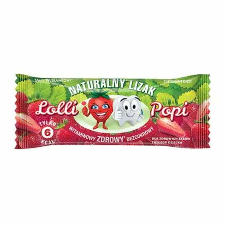 Lizak Naturalny bez Dodatku Cukru Truskawka 6 g -  Lolli Popi