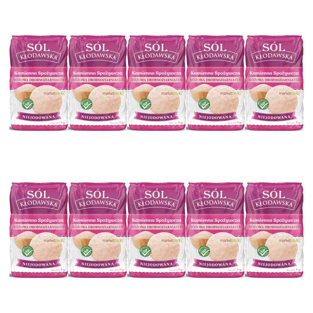 10x Sól Kłodawska Kamienna Różowa Drobnoziarnista Niejodowana 10 kg (10 x 1 kg) - Kopalnia Soli Kłodawa