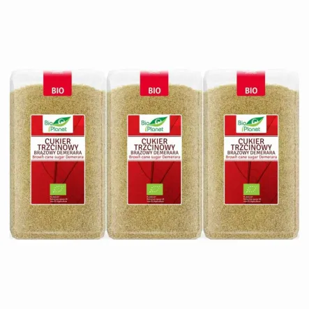 3 x Cukier Trzcinowy Brązowy Bio 1 kg - Bio Planet