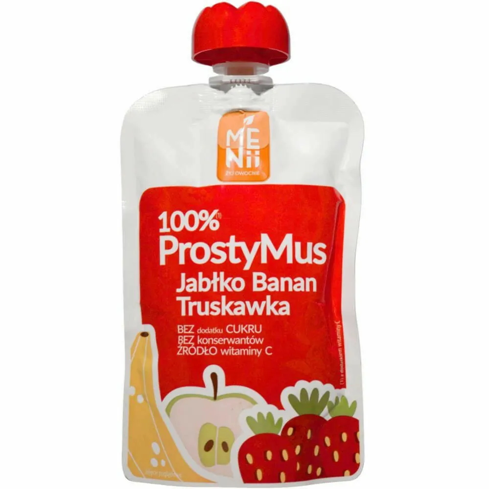 Prosty Mus Jabłko, Banan i Truskawka 100 g - Menii – MarketBio