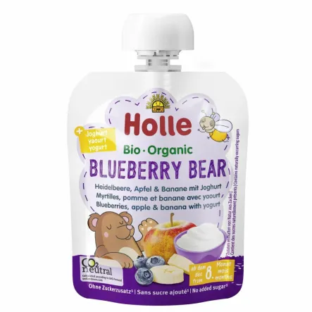 Mus Owocowy z Jogurtem Jagodowy Miś Bez Dodatku Cukru Bio 85 g - Holle - Przecena Krótka Data Minimalnej Trwałości